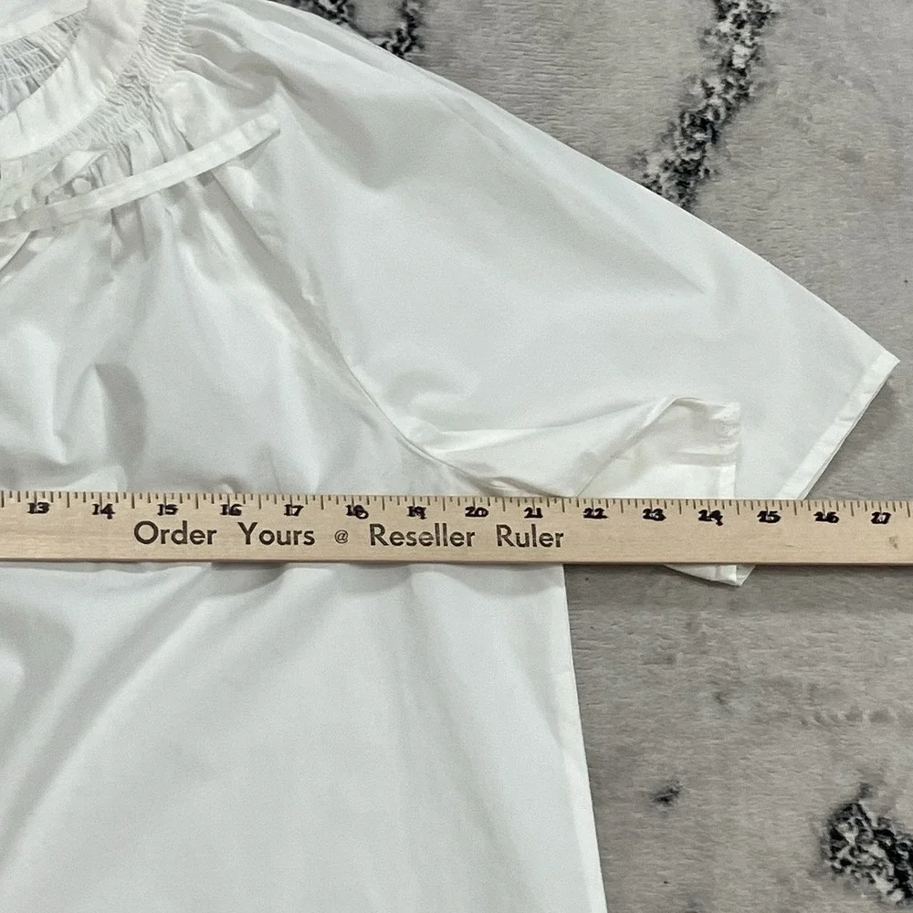 Quince Organic Cotton Poplin White Blouse Womens Size M Split Neck Tie Top - Picture 4 of 12